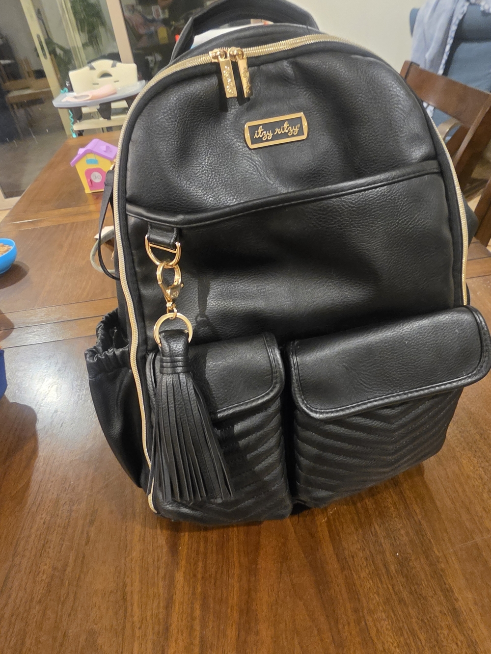 Itzy Ritzy Black Quilted Leatherette Backpack Diaper Bag